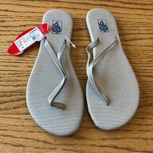 Vans tan and white striped sandals